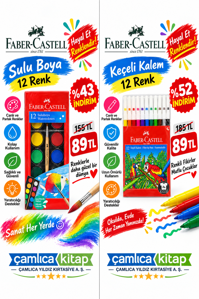 FABER CASTELL REDLİNE KÖŞELİ PASTEL BOYA 12 RENK